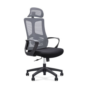 CF8600 Πολυθρόνα Γραφείου Διευθυντή, Mesh Γκρι, Ύφασμα Μαύρο